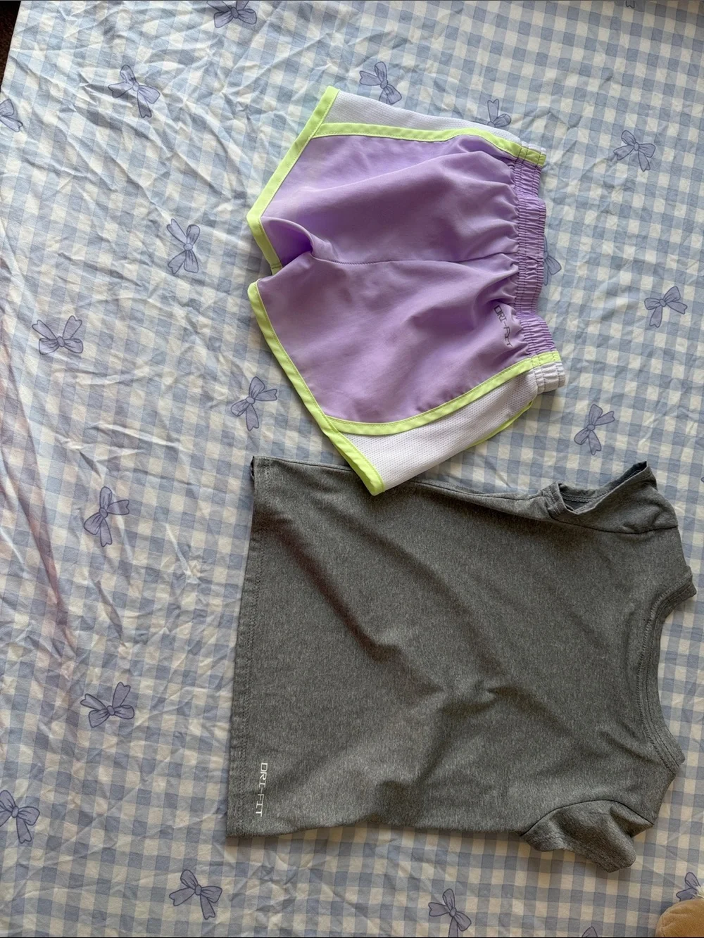 Nike Grey Tee & Lavender Shorts with Lime Accents